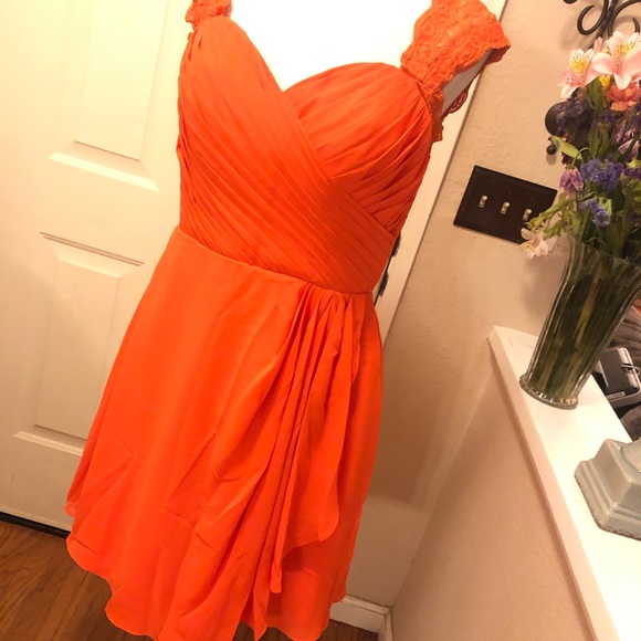Wedding Dress Brand Orange Midi Bridesmaids Dress - Picture 4 of 8